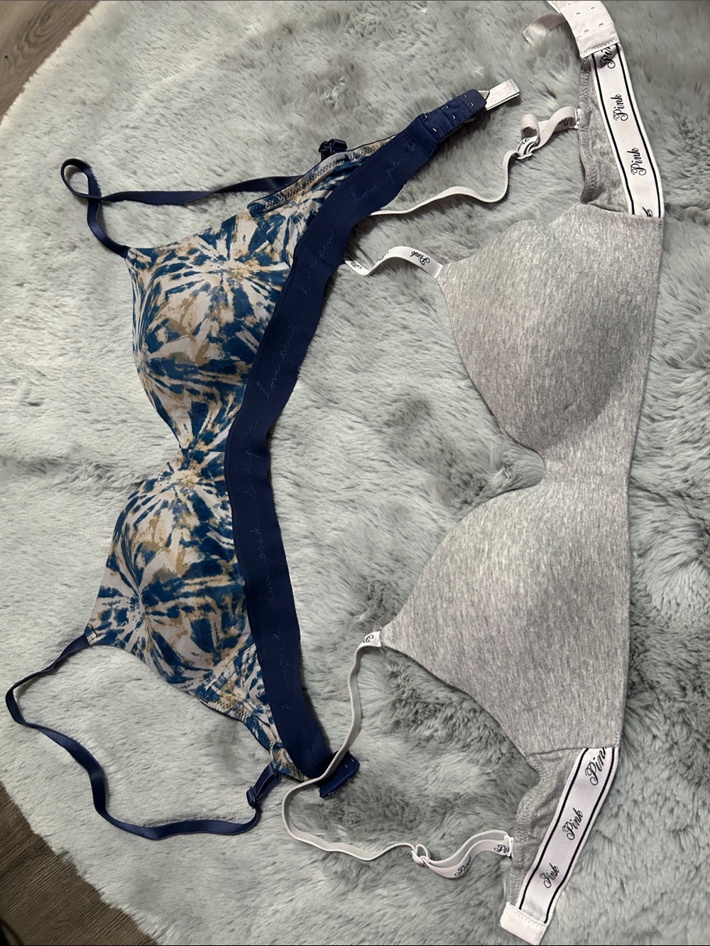 Blue Tie-Dye Underwire Bra & Grey Seamless Bra Duo bundle